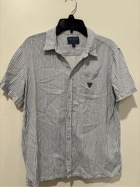 GUESS Kids Blue and White Striped Short-Sleeve Shirt
